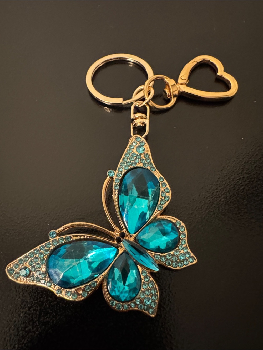 Gold-Tone Butterfly Keychain/Bag Charm Pendant with Blue Crystal Accents